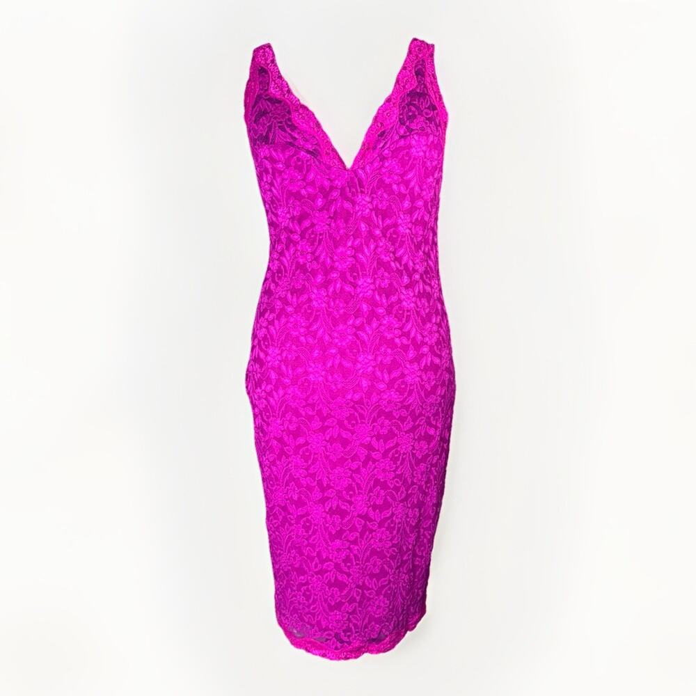 Moda International MD Lace Bodycon Dress Hot Pink Halter Stretch Date Night Sexy